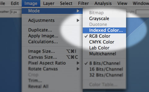 Indexed Color Photoshop menu on Mac OS 10